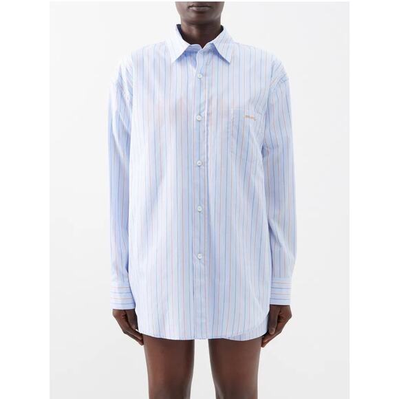 NWT Marni Camicia Organic Striped Cotton Poplin Iris Blue Collared Shirt 42 / 10 - Picture 1 of 16